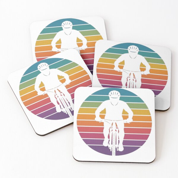 Item preview, Retro MTB Cyclist Silhouette with Colorful Vintage Background designed and sold by Yanoma.