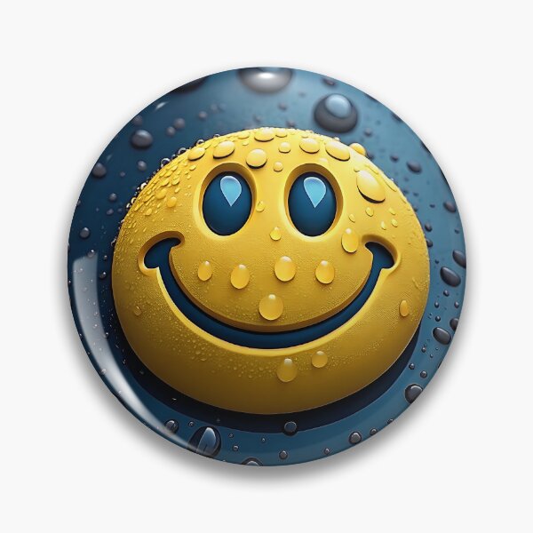 Item preview, Glossy Yellow Smiley Face with Water Droplets on Dark Surface Happy Mood Design designed and sold by AnimalsArts21.