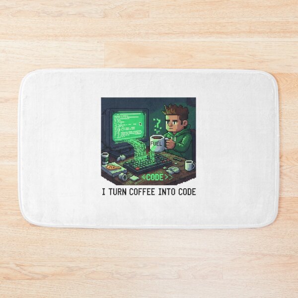 Item preview, I turn coffee into code - Funny 16-bit programmer design designed and sold by Marcelware.