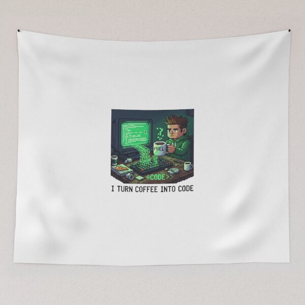 Item preview, I turn coffee into code - Funny 16-bit programmer design designed and sold by Marcelware.