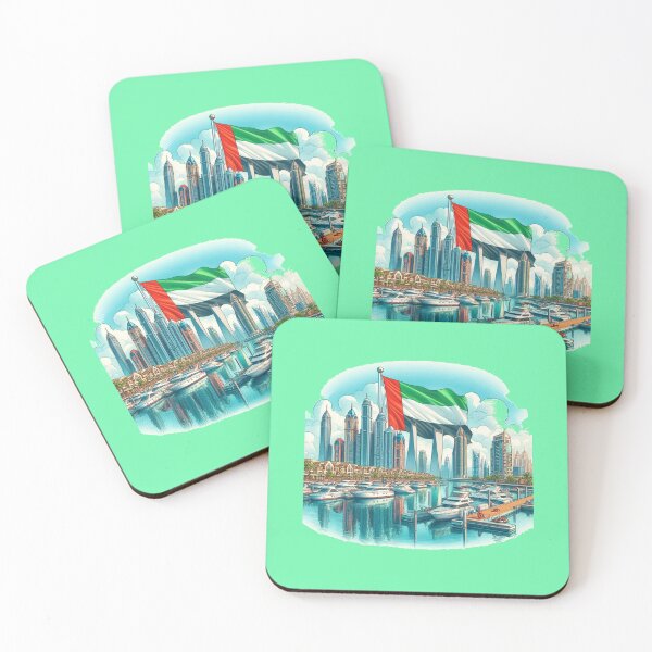 Item preview,  Dubai Marina 3D Cute Scenic Sketch with UAE Flag,   designed and sold by PaintMeWorld.
