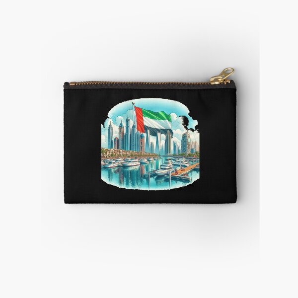 Item preview,  Dubai Marina 3D Cute Scenic Sketch with UAE Flag,   designed and sold by PaintMeWorld.