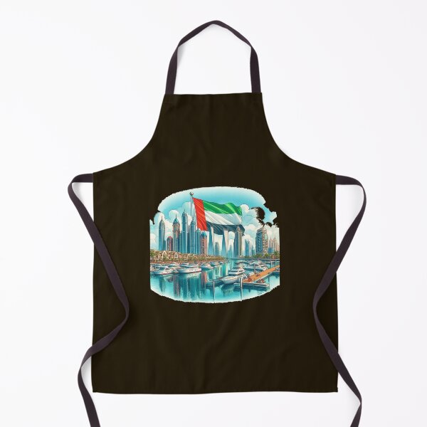 Item preview, Dubai Marina 3D Cute Scenic Sketch with UAE Flag, designed and sold by PaintMeWorld.