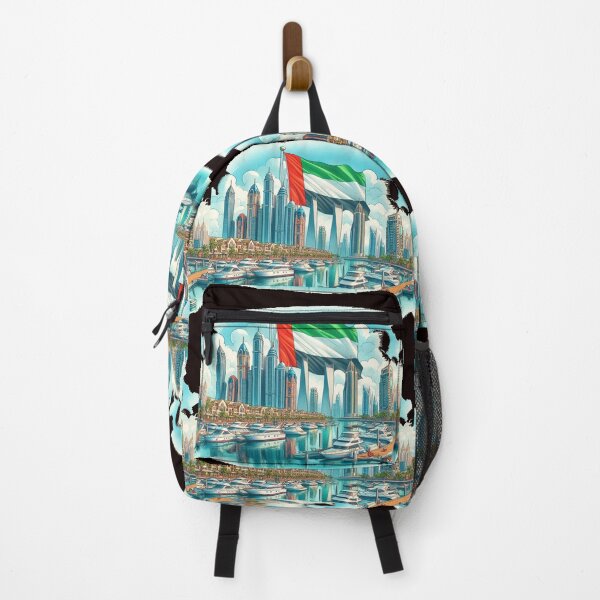 Item preview, Dubai Marina 3D Cute Scenic Sketch with UAE Flag, designed and sold by PaintMeWorld.