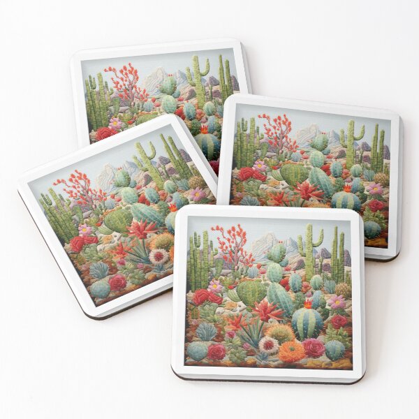 Item preview, embroidery handcraft cactus landscape colorful needle painting designed and sold by G-M-Designs.
