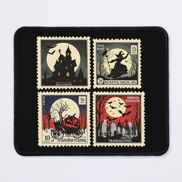 Item preview, Vintage Halloween Spooky Stamps Collection | Haunted House Witch Graveyard Pumpkin Carriage Retro Horror Art designed and sold by NSB-Design.
