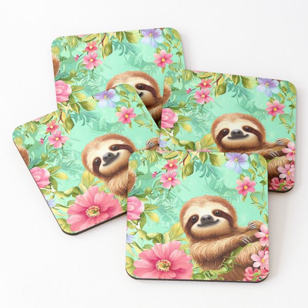 Item preview, Cute sloth seamless pattern, sloth flower jungle seamless design, cartoon sloth seamless background designed and sold by MamaDong.
