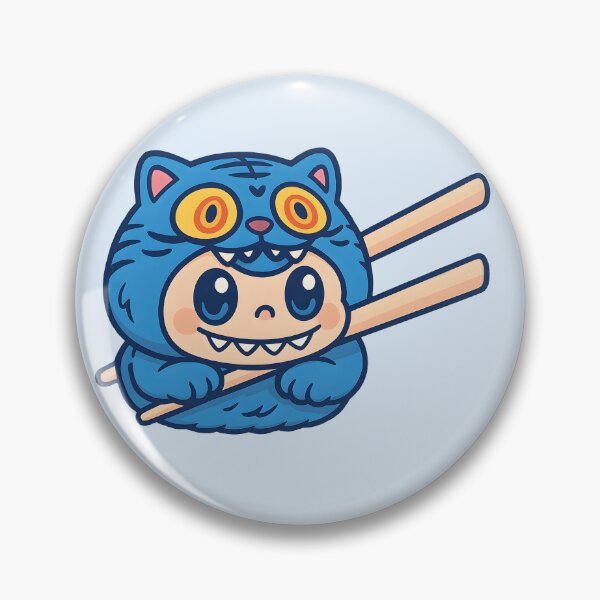 Item preview, Cute Cartoon Derpy Blue Tiger Labubu Sushi between chopsticks designed and sold by EmeraldeaDesign.