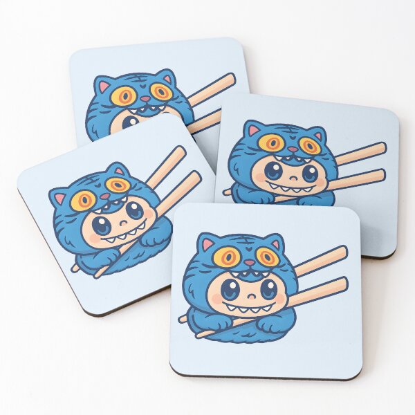 Item preview, Cute Cartoon Derpy Blue Tiger Labubu Sushi between chopsticks designed and sold by EmeraldeaDesign.