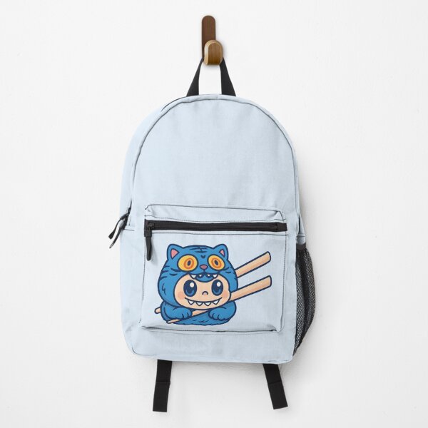 Item preview, Cute Cartoon Derpy Blue Tiger Labubu Sushi between chopsticks designed and sold by EmeraldeaDesign.