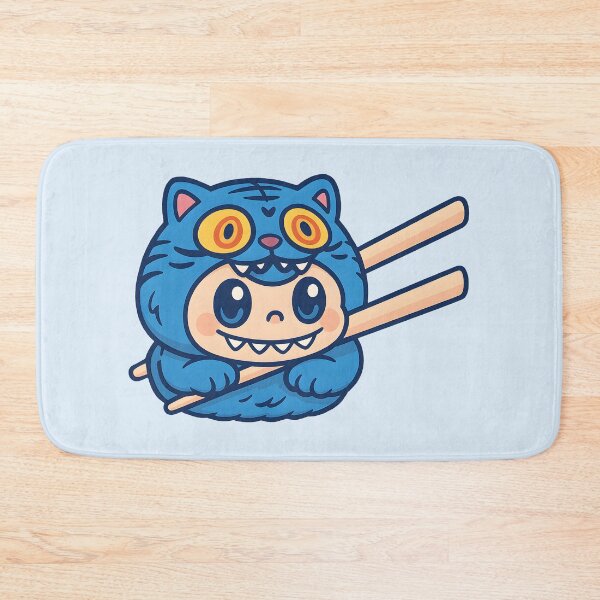 Item preview, Cute Cartoon Derpy Blue Tiger Labubu Sushi between chopsticks designed and sold by EmeraldeaDesign.
