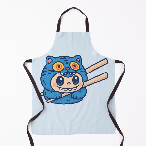 Item preview, Cute Cartoon Derpy Blue Tiger Labubu Sushi between chopsticks designed and sold by EmeraldeaDesign.