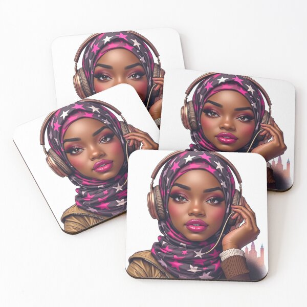 Item preview, Stylish Hijabi Girl Sticker | Dark Skin Muslim Woman with Headphones designed and sold by Lulunza.