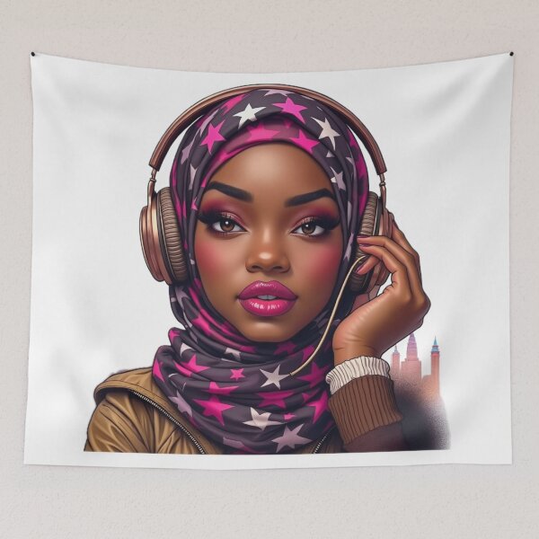 Item preview, Stylish Hijabi Girl Sticker | Dark Skin Muslim Woman with Headphones designed and sold by Lulunza.