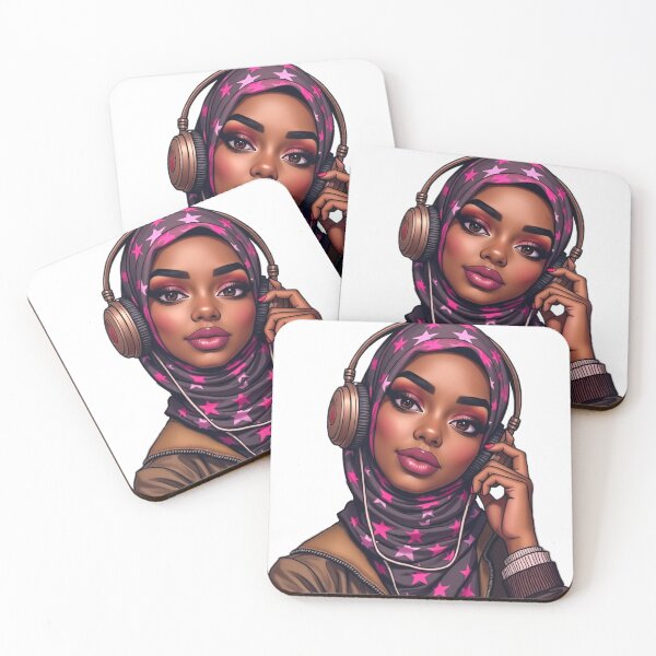 Item preview, Elegant Hijabi Girl Sticker | Cute Muslimah in Star Scarf with Headphones designed and sold by Lulunza.