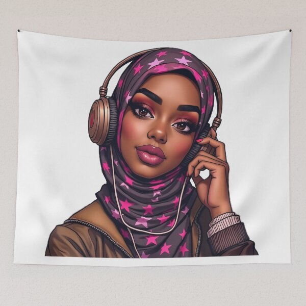 Item preview, Elegant Hijabi Girl Sticker | Cute Muslimah in Star Scarf with Headphones designed and sold by Lulunza.