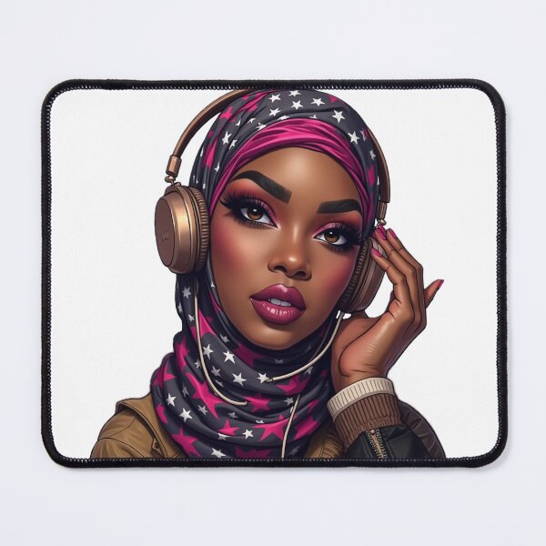Item preview, Trendy Hijabi Girl Sticker | Dark Skin Muslim Woman Listening to Music designed and sold by Lulunza.
