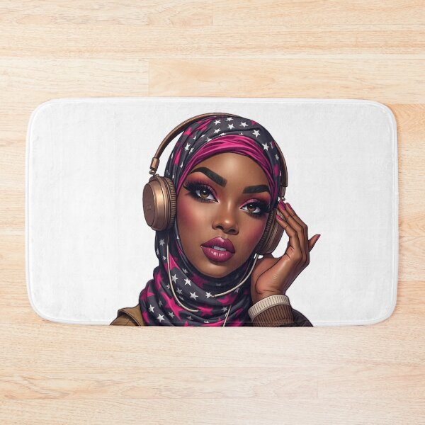 Item preview, Trendy Hijabi Girl Sticker | Dark Skin Muslim Woman Listening to Music designed and sold by Lulunza.