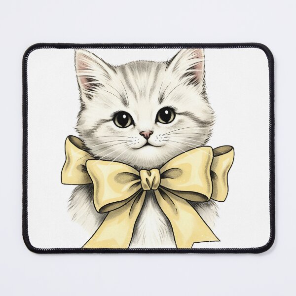 Item preview, Adorable White Kitten with Vintage Yellow Bow Design designed and sold by Imaginationbeyond.