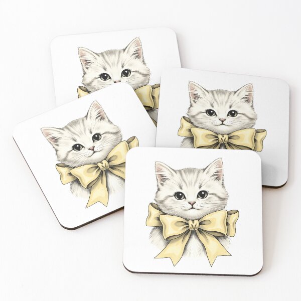Item preview, Adorable White Kitten with Vintage Yellow Bow Design designed and sold by Imaginationbeyond.