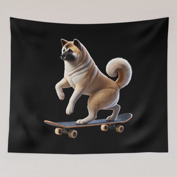 Item preview, Akita Riding a Skateboard Skateboarding Skater Fans designed and sold by Kimberley King Art  King Art.