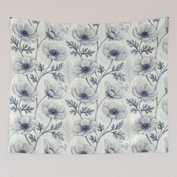 Item preview, Elegant Blue Anemone Botanical Line Art Pattern designed and sold by ML-Media.