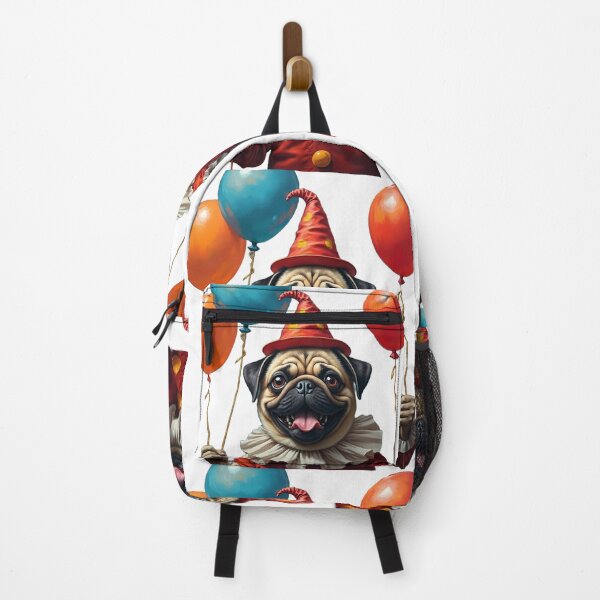 Item preview, Halloween clown pug with balloons designed and sold by Pugavatar.