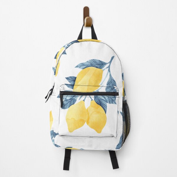 Item preview, Lemons illustration with blue leaves on white background designed and sold by helga-wigandt.