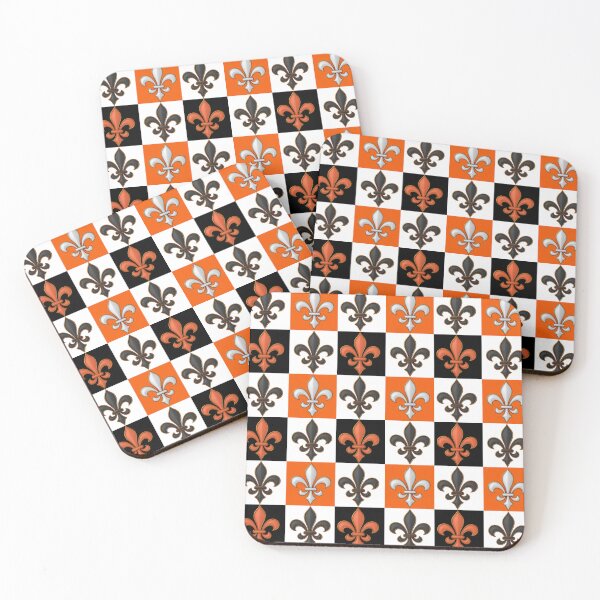 Item preview, Orange Black White Checkered Fleur-de-lis Pattern Design designed and sold by PatternTitan.