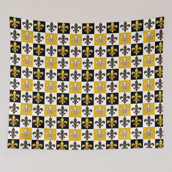 Item preview, Yellow Black White Checkered Fleur-de-lis Pattern Design designed and sold by PatternTitan.