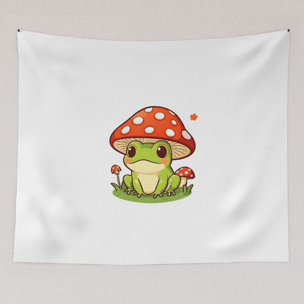 Item preview, Kawaii Cottagecore Frog with Red Mushroom Hat designed and sold by OsasChild.