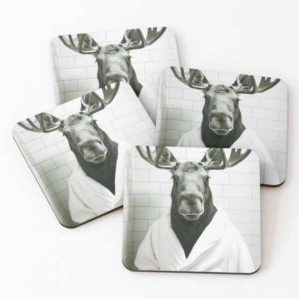 Item preview, Moose Wearing a Bathrobe, Cute Bathroom Wall Art designed and sold by CheekyAnimalz.