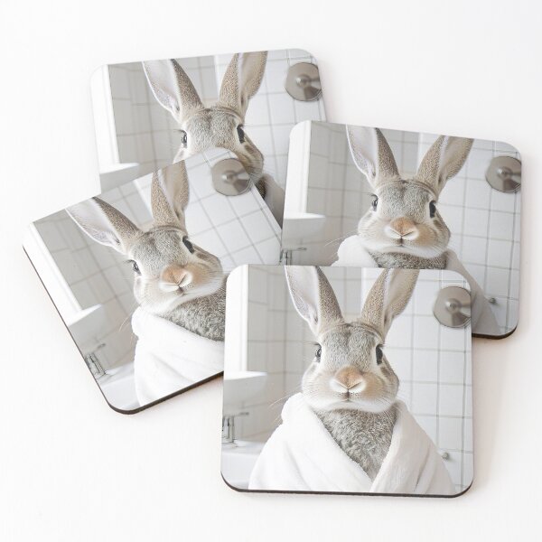 Item preview, Bunny Wearing a Bathrobe, Cute Bathroom Wall Art designed and sold by CheekyAnimalz.