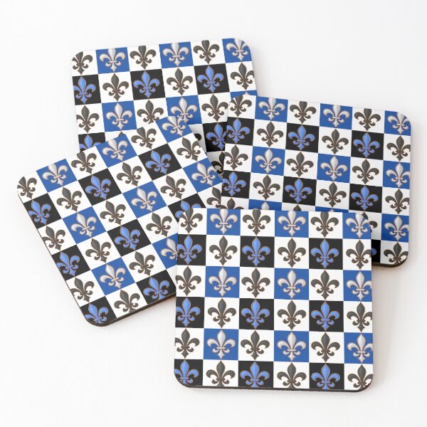 Item preview, Blue Black White Checkered Fleur-de-lis Pattern Design designed and sold by PatternTitan.