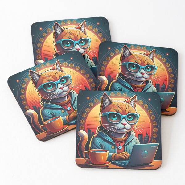 Item preview, I are programmer - Cool Programmer Hacker Cat Drinking Coffee, Coding, Geek Retro Vintage Style  designed and sold by The Velvet Vault.