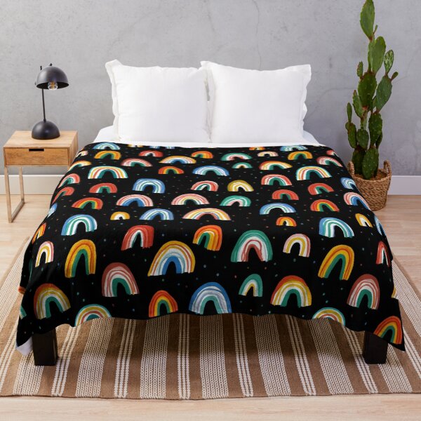 Item preview, Bold Painterly Rainbows on Black Pattern designed and sold by Prismatect.