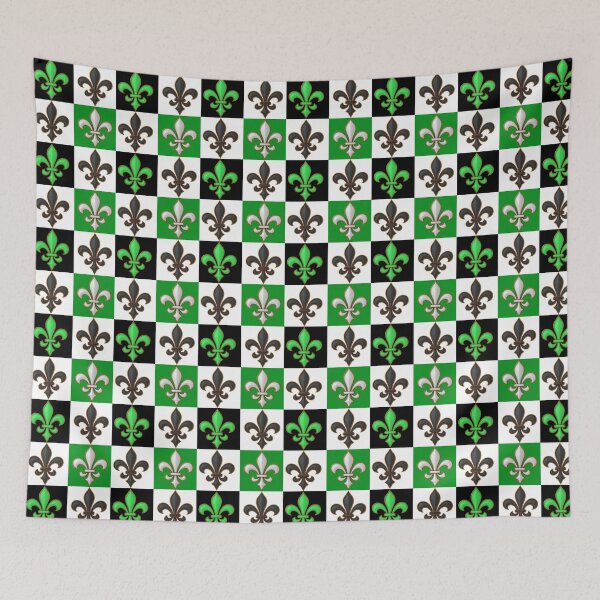 Item preview, Green Black White Checkered Fleur-de-lis Pattern Design designed and sold by PatternTitan.