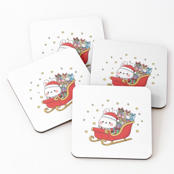 Item preview, Cute Kawaii Christmas Santa Bunny in Sleigh designed and sold by istoriadesign.