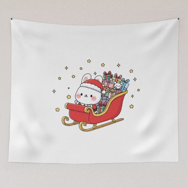 Item preview, Cute Kawaii Christmas Santa Bunny in Sleigh designed and sold by istoriadesign.