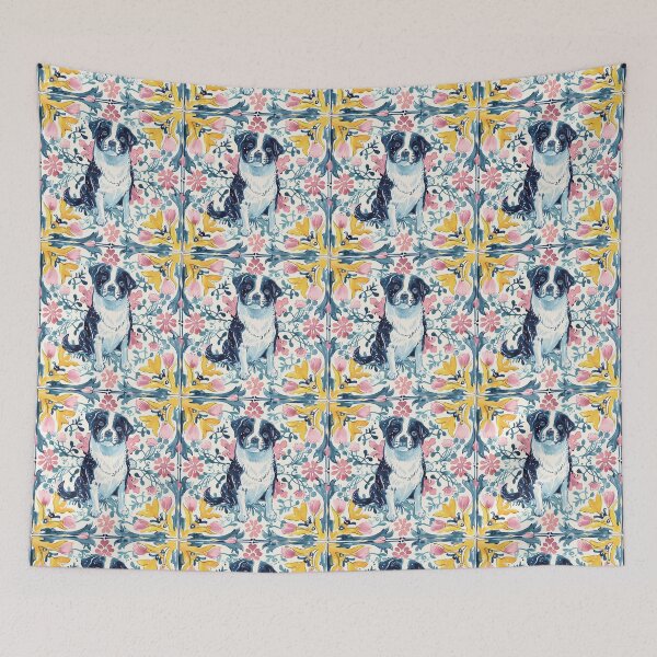 Item preview, Puppy Floral Mosaic Tile – Ornate Botanical Illustration designed and sold by imaginefountain.