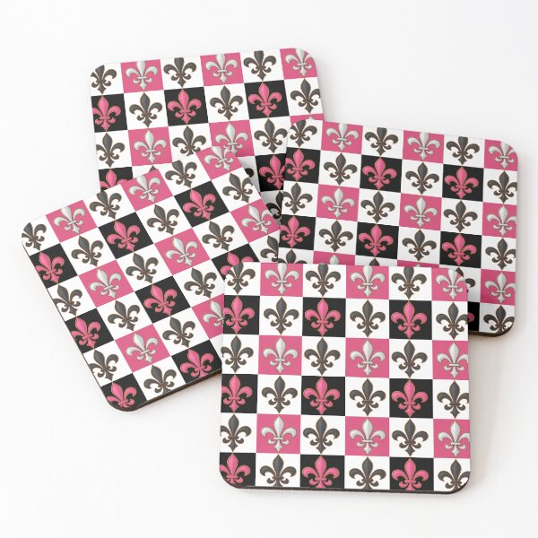 Item preview, Pink Black White Checkered Fleur-de-lis Pattern Design designed and sold by PatternTitan.