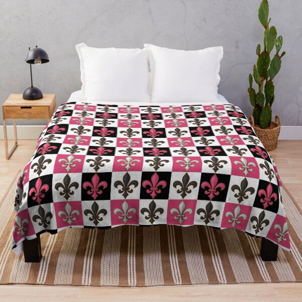 Item preview, Pink Black White Checkered Fleur-de-lis Pattern Design designed and sold by PatternTitan.
