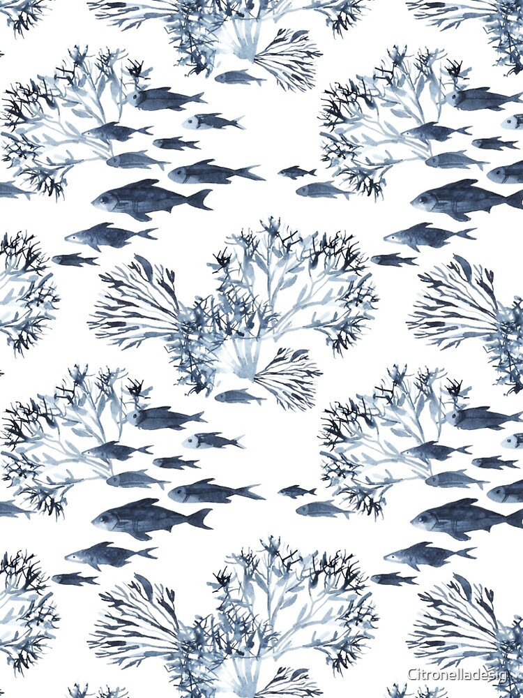 Thumbnail 4 von 4, A-Linien Kleid, Korallenriff Aquarell Blau Nautisches Meeresleben designt und verkauft von Citronelladesig.