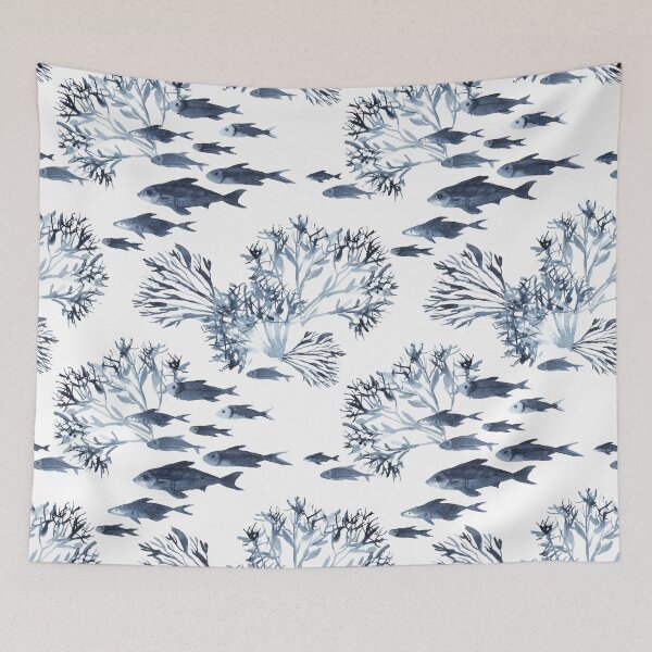 Item preview, Coral Reef watercolor Blue Nautical sealife designed and sold by Citronelladesig.