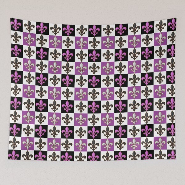 Item preview, Purple Black White Checkered Fleur-de-lis Pattern Design designed and sold by PatternTitan.