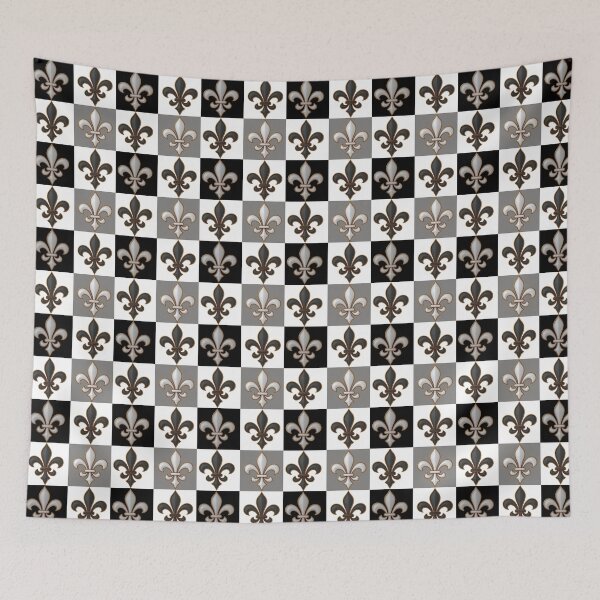 Item preview, Grey Black White Checkered Fleur-de-lis Pattern Design designed and sold by PatternTitan.