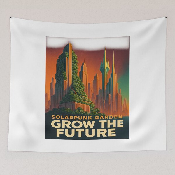 Item preview, Solarpunk Garden – Vintage 1970s Sci‑Fi Utopian City Poster designed and sold by Trendiihub.