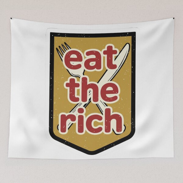 Item preview, Eat The Rich Retro Shield with Fork and Knife designed and sold by Owcomm.