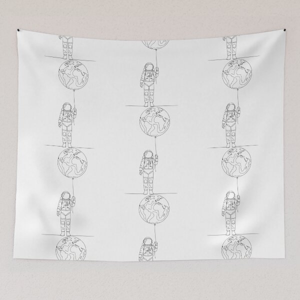 Item preview, Astronaut Holding Earth Balloon – Minimalist Illustration designed and sold by LuxeGraphix.