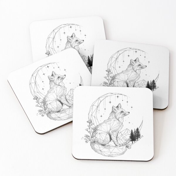 Item preview, Geometric Fox Moon – Polygonal Fox Crescent Moon Stars Forest Nature Tattoo Art designed and sold by StickerHavenn.